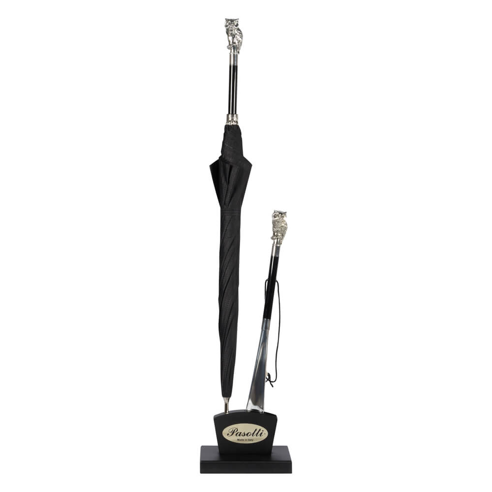 Pasotti Зонт-трость Pasotti Owl Сова Silver Codino Black  product-1182 Арт.: product-1182