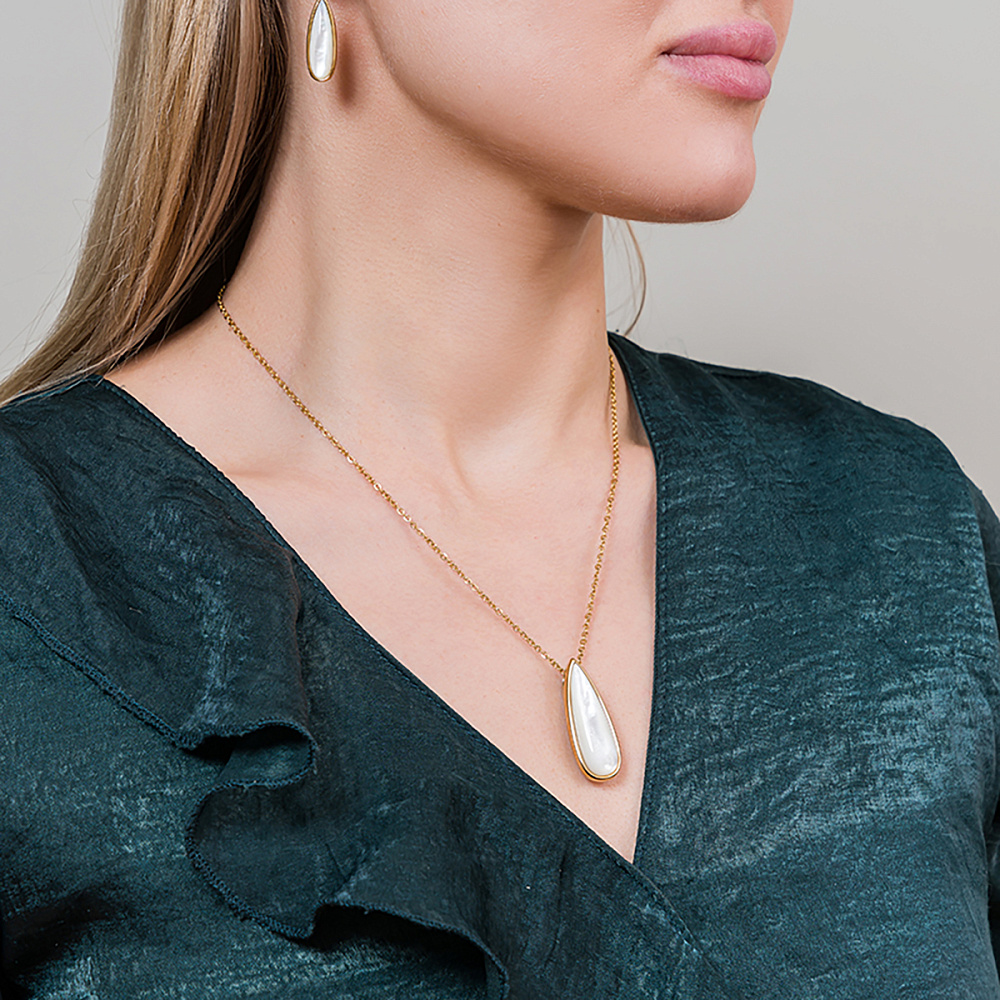 Fiore Luna Колье Капля SHELL WHITE Fiore Luna *BP01376-14 BW/G Арт.: *BP01376-14 BW/G