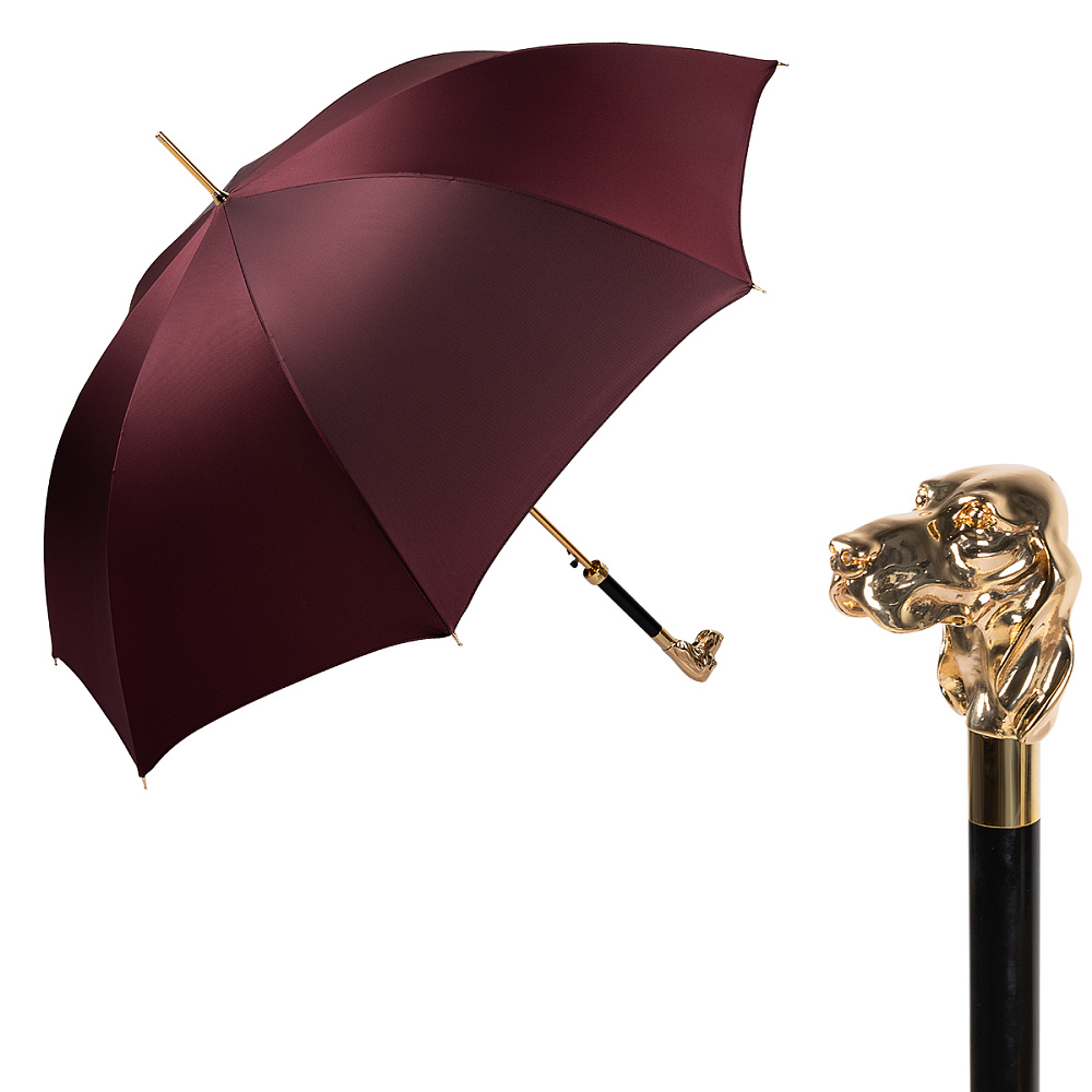 Pasotti Зонт-трость Pasotti Fido Фидо Gold Oxford Dark Bordo Fodero Anello  product-3097 Арт.: product-3097